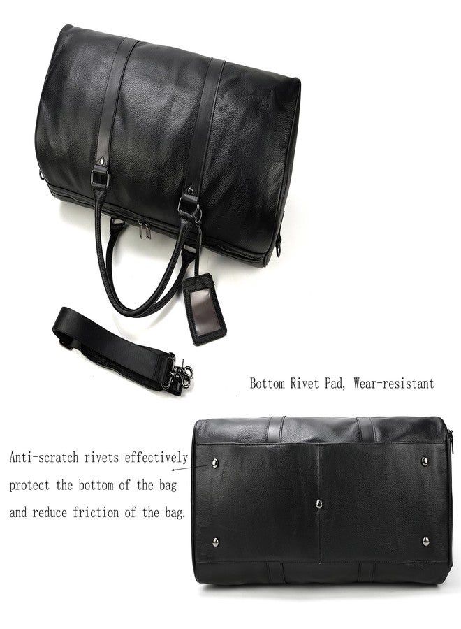 LUUFAN Leather Travel Bag Large Capacity Luggage Duffel Bag with Shoe Compartment, Men Women Weekend Shoulder Handbag for Holiday Business Trip (55cm-Black) - Image 4